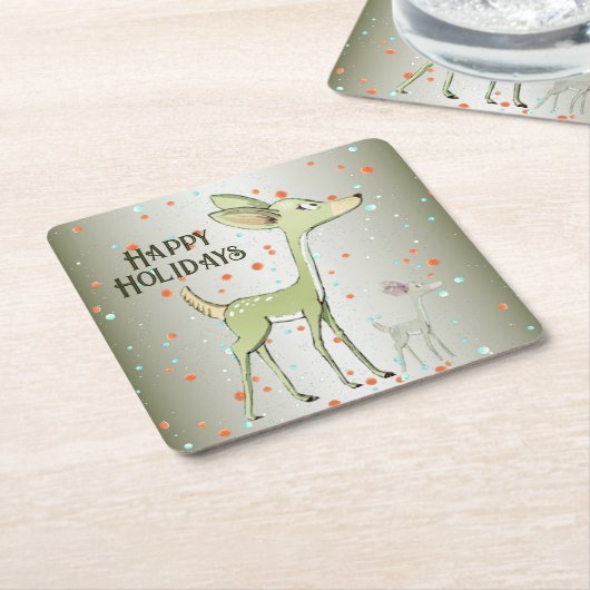 Christmas Celebration Green Deers Holidays Cute Kartonnen Onderzetters (Schuin)