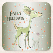 Christmas Celebration Green Deers Holidays Cute Kartonnen Onderzetters (Voorkant)