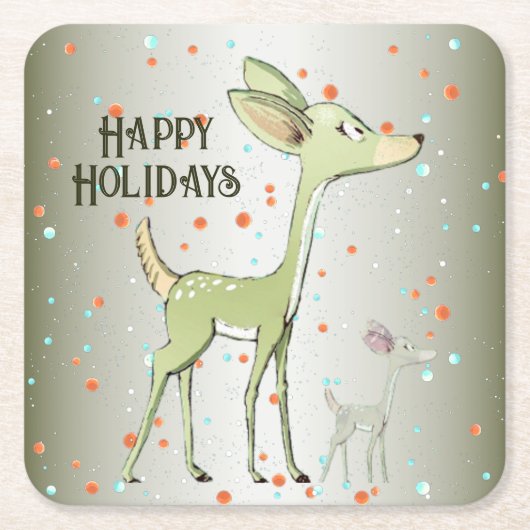 Christmas Celebration Green Deers Holidays Cute Kartonnen Onderzetters (Voorkant)
