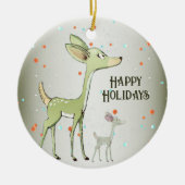 Christmas Celebration Green Deers Holidays Cute Keramisch Ornament (Voorkant)