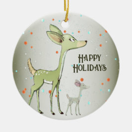 Christmas Celebration Green Deers Holidays Cute Keramisch Ornament