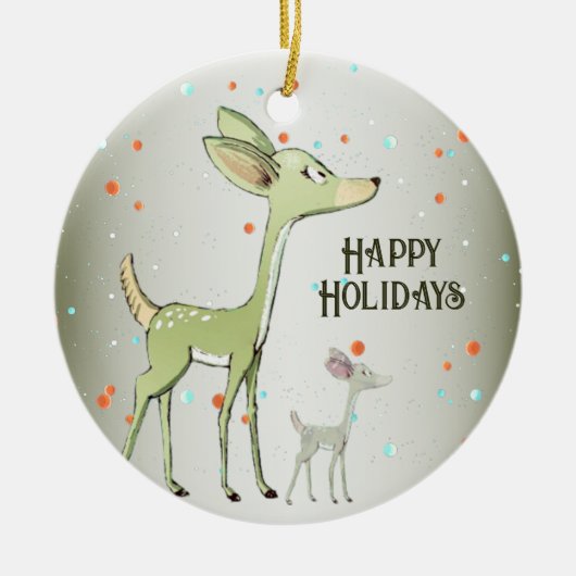 Christmas Celebration Green Deers Holidays Cute Keramisch Ornament (Voorkant)
