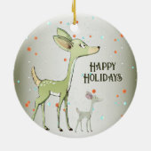 Christmas Celebration Green Deers Holidays Cute Keramisch Ornament (Achterkant)