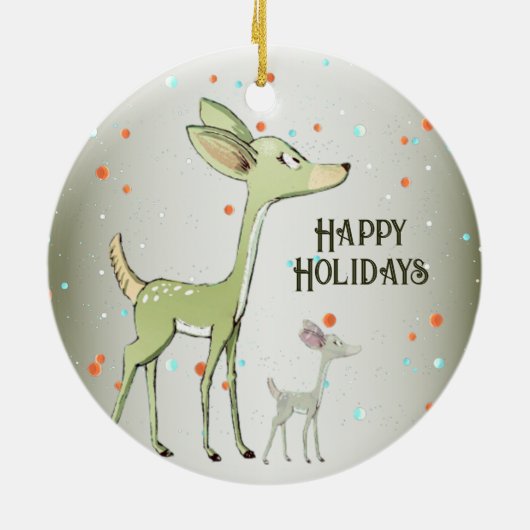 Christmas Celebration Green Deers Holidays Cute Keramisch Ornament (Achterkant)