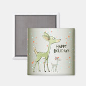 Christmas Celebration Green Deers Holidays Cute Magneet (Voorkant / Achterkant)