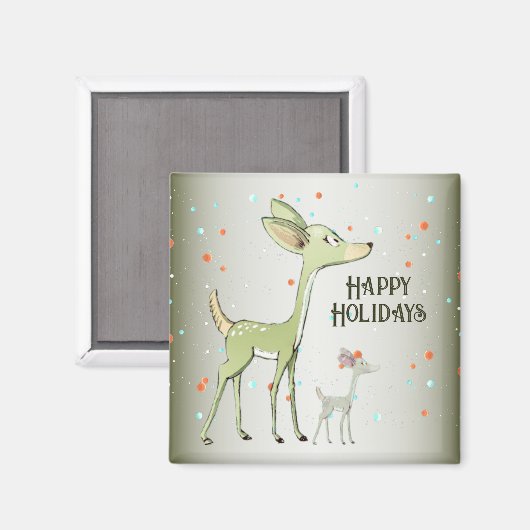 Christmas Celebration Green Deers Holidays Cute Magneet (Voorkant / Achterkant)