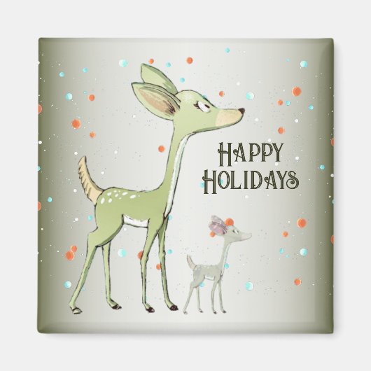 Christmas Celebration Green Deers Holidays Cute Magneet (Voorkant)