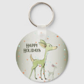 Christmas Celebration Green Deers Holidays Cute Sleutelhanger (Voorkant)