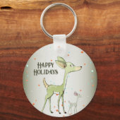 Christmas Celebration Green Deers Holidays Cute Sleutelhanger (Voorkant)