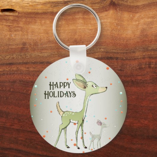 Christmas Celebration Green Deers Holidays Cute Sleutelhanger (Voorkant)