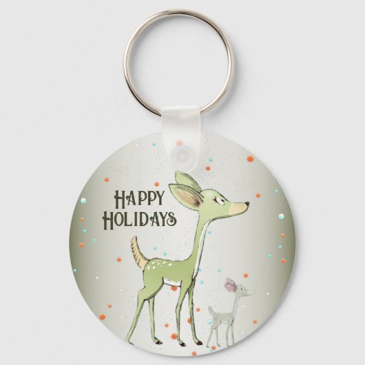 Christmas Celebration Green Deers Holidays Cute Sleutelhanger (Achterkant)