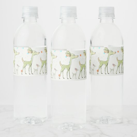 Christmas Celebration Green Deers Holidays Cute Waterfles Etiket (Flessen)