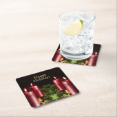 Christmas Celebration Red Candles Green Leaves Kartonnen Onderzetters (Insitu)