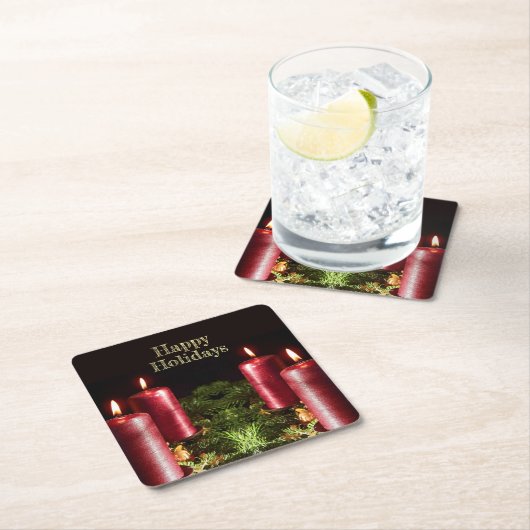 Christmas Celebration Red Candles Green Leaves Kartonnen Onderzetters (Insitu)