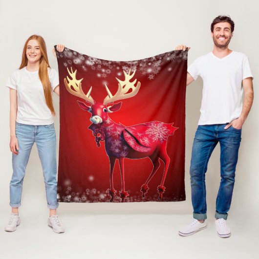 Christmas Celebration Red Reindeer Winter Holidays Fleece Deken (In situ)