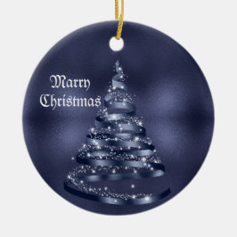 Christmas Celebration Shiny Blue Ribbon Tree Keramisch Ornament