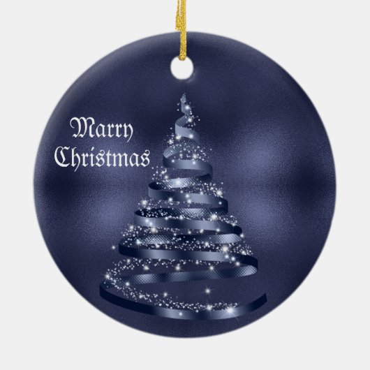Christmas Celebration Shiny Blue Ribbon Tree Keramisch Ornament (Achterkant)