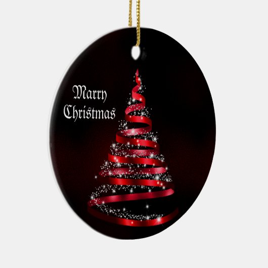 Christmas Celebration Shiny Red Ribbon Tree Keramisch Ornament (Rechts)