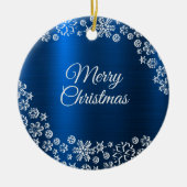 Christmas Celebration White Snowflakes Navy Blue Keramisch Ornament (Voorkant)