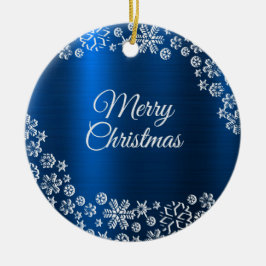 Christmas Celebration White Snowflakes Navy Blue Keramisch Ornament