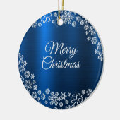 Christmas Celebration White Snowflakes Navy Blue Keramisch Ornament (Links)