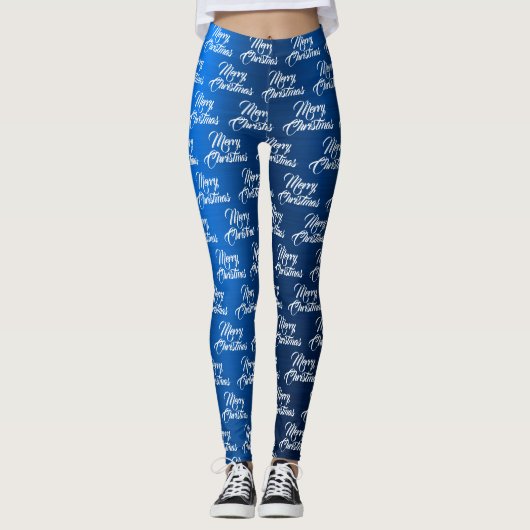 Christmas Celebration White Snowflakes Navy Blue Leggings (Voorkant)
