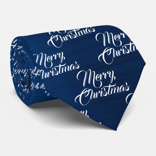 Christmas Celebration White Snowflakes Navy Blue Stropdas (Opgerold)