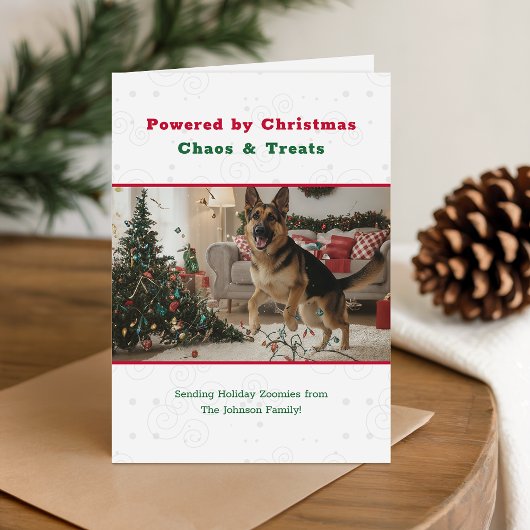 Christmas Chaos and Treats Funny Dog photo Folded Feestdagen Kaart