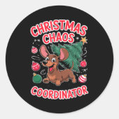 Christmas Chaos Coordinator Xmas Puppy Funny Dachs Ronde Sticker (Voorkant)