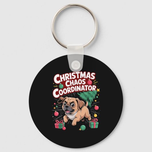 Christmas Chaos Coordinator Xmas Puppy Funny Puggl Sleutelhanger (Voorkant)