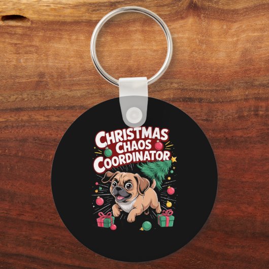 Christmas Chaos Coordinator Xmas Puppy Funny Puggl Sleutelhanger (Voorkant)