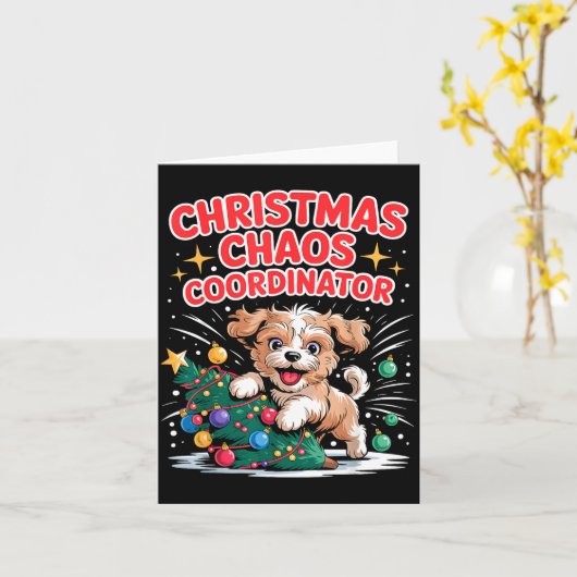 Christmas Chaos Coordinator Xmas Puppy Funny Shi-o Kaart (Gele Bloem)