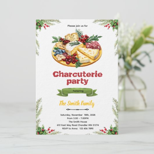 Christmas Charcuterie party invitation Kaart (Staand voorkant)