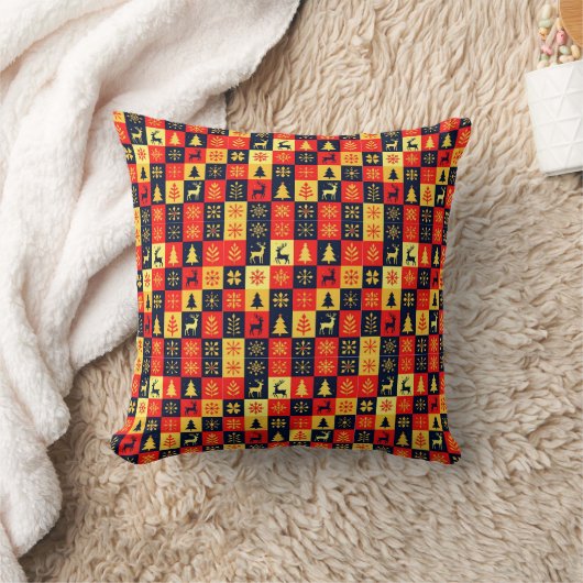 Christmas Checkerboard Pattern - Red & Yellow Tree Kussen (Deken)