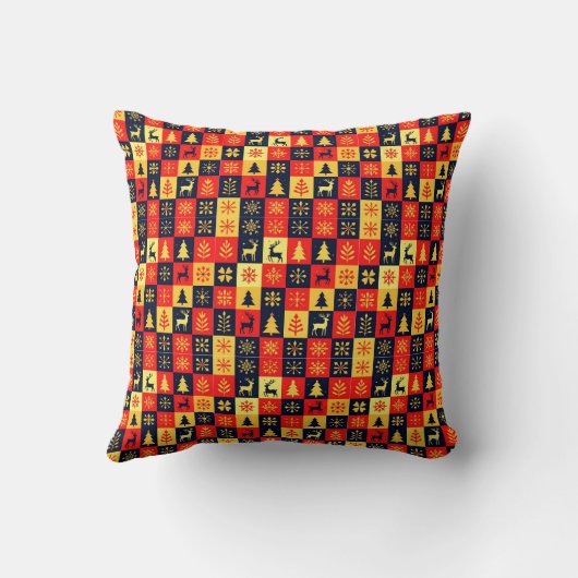 Christmas Checkerboard Pattern - Red & Yellow Tree Kussen (Achterkant)