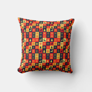 Christmas Checkerboard Pattern - Red & Yellow Tree Kussen