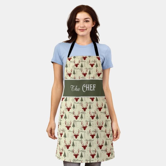 Christmas Cheer Apron with Deer and Trees Schort (Gedragen)