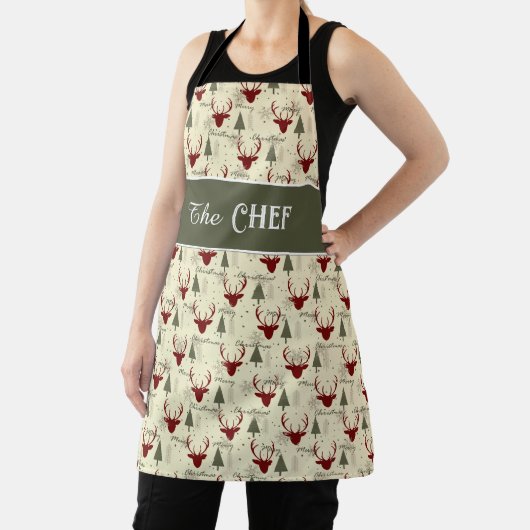 Christmas Cheer Apron with Deer and Trees Schort (Insitu)