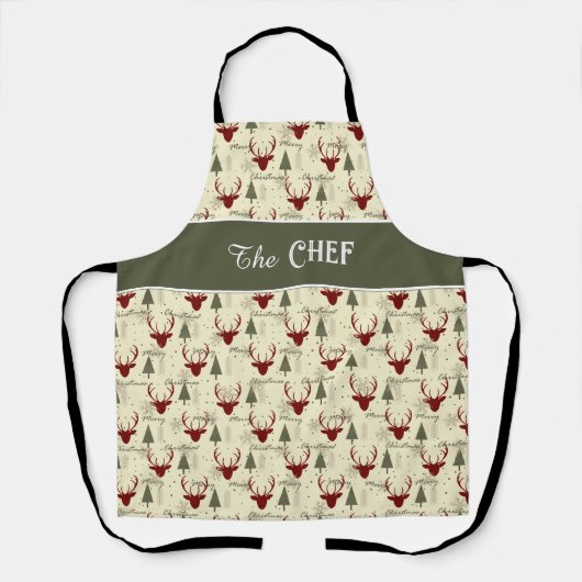 Christmas Cheer Apron with Deer and Trees Schort (Voorkant)
