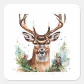 Christmas Cheer Deer Waterverf Digitale Kunst Vierkante Sticker (Voorkant)