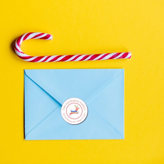 Christmas Cheer Gestreept Rendier Adreslabel Ronde Sticker