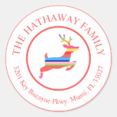 Christmas Cheer Gestreept Rendier Adreslabel Ronde Sticker (Voorkant)