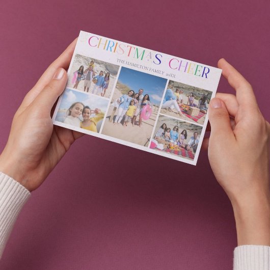 Christmas Cheer Holiday Kaart 5 foto's Notitiekaartje