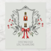 Christmas Cheer Notenkraker Holly Berry Crest Wijn Etiket (Enkel label)