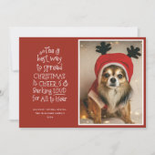 Christmas Cheer Pet Photo Rode Vakantie Kaart (Voorkant)
