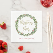Christmas Cheer Wreath Gold Script Personalized Servet (Insitu)