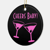 Christmas Cheers baby Neon roze cocktailbril Keramisch Ornament (Links)