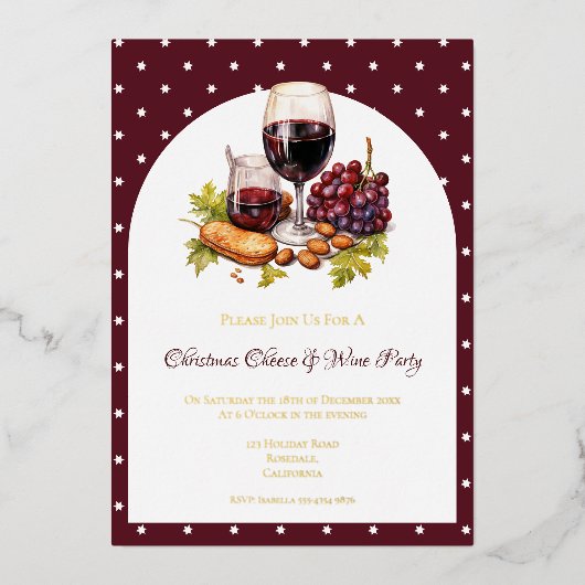 Christmas Cheese & Wine Theme Foil Invitation Folie Uitnodiging (Voorkant)