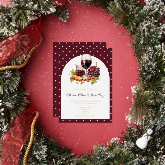 Christmas Cheese & Wine Theme Foil Invitation Folie Uitnodiging (Insitu)