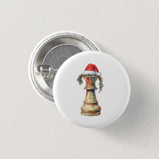 Christmas Chess King Pin Button – Watercolor Chess (Voorkant /achterkant)